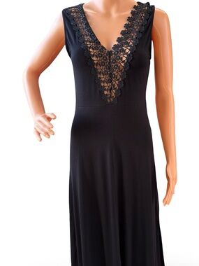 Women's Black Lace-Trim V-Neck Nightgown